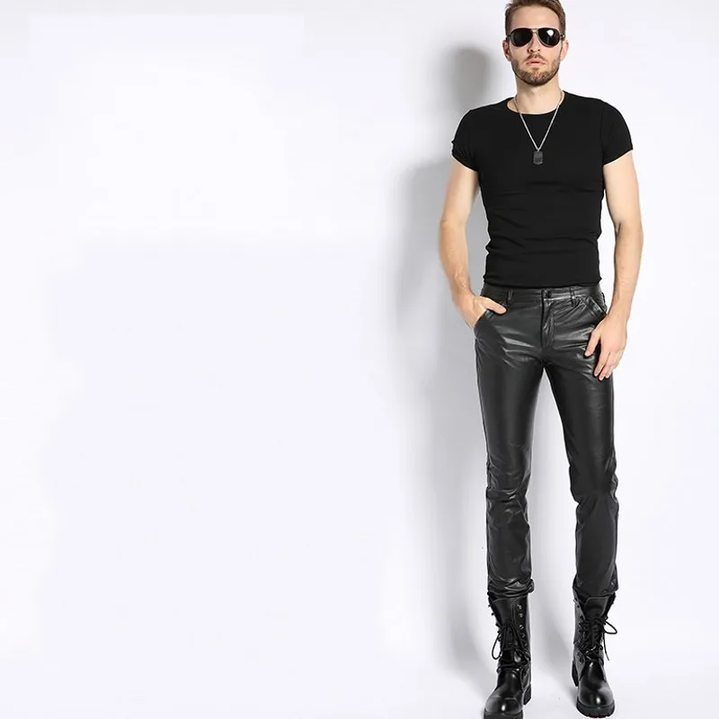 Мужские мотоциклетные брюки из натуральной кожи Корейская Новинка модные прямые