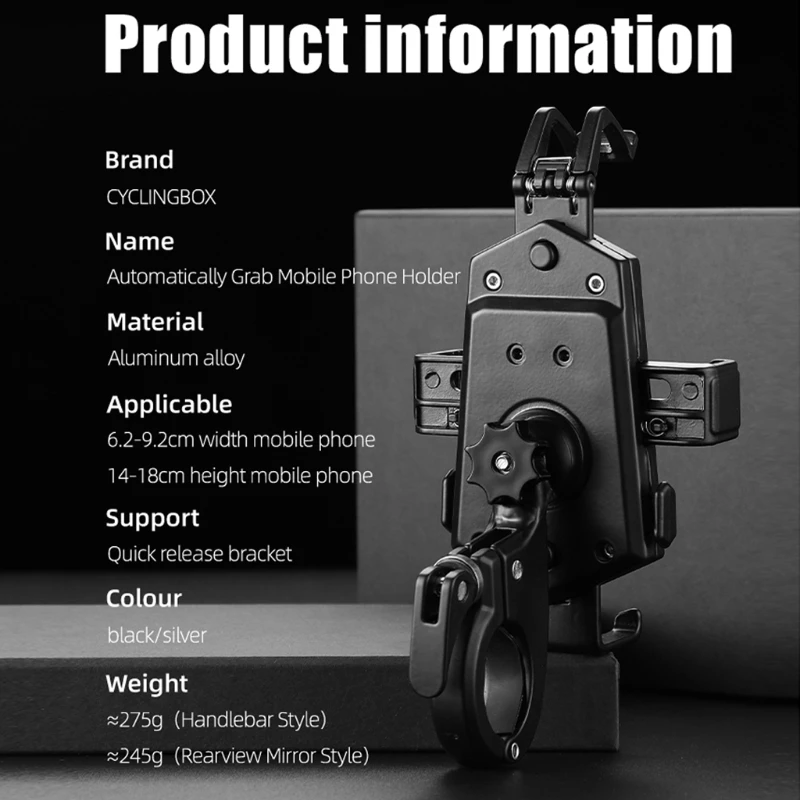 

Aluminum Alloy Motorcycle Holder Bicycle Phone Holder Bicycle Bike Mount Mobile Holder 360 Degrees Rotatable GPS