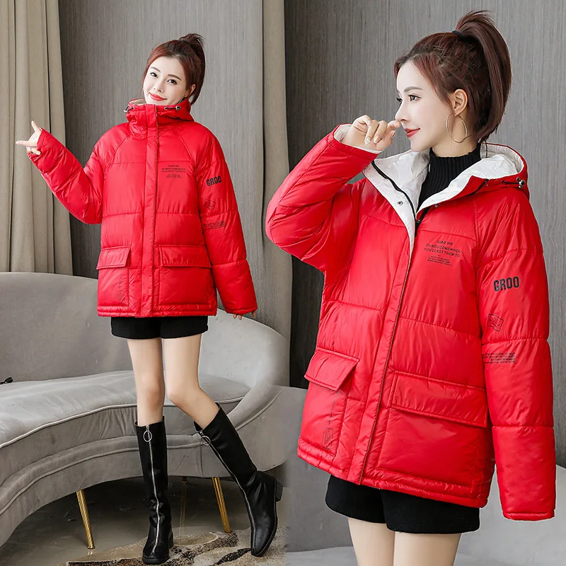 

2020 shiny fashion short cotton jacket women winter new Korean version loose trend letter printed bread clothes women trend