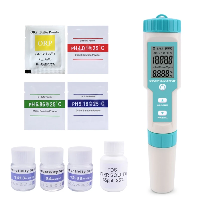 

Hot 7 In1 PH/TDS/EC/ORP/S.G/Salinity/Temperature Water Quality Tester C-600 PH Meter for Pools, Drinking Water(NO Backlight)