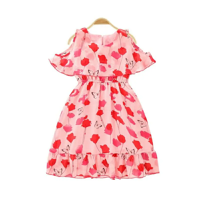 

Girls New Summer Floral Dress Fashion Strapless Chiffon Dresses 2021 Kids Summer Dress for Girls 12 Children's Clothing 11 Years