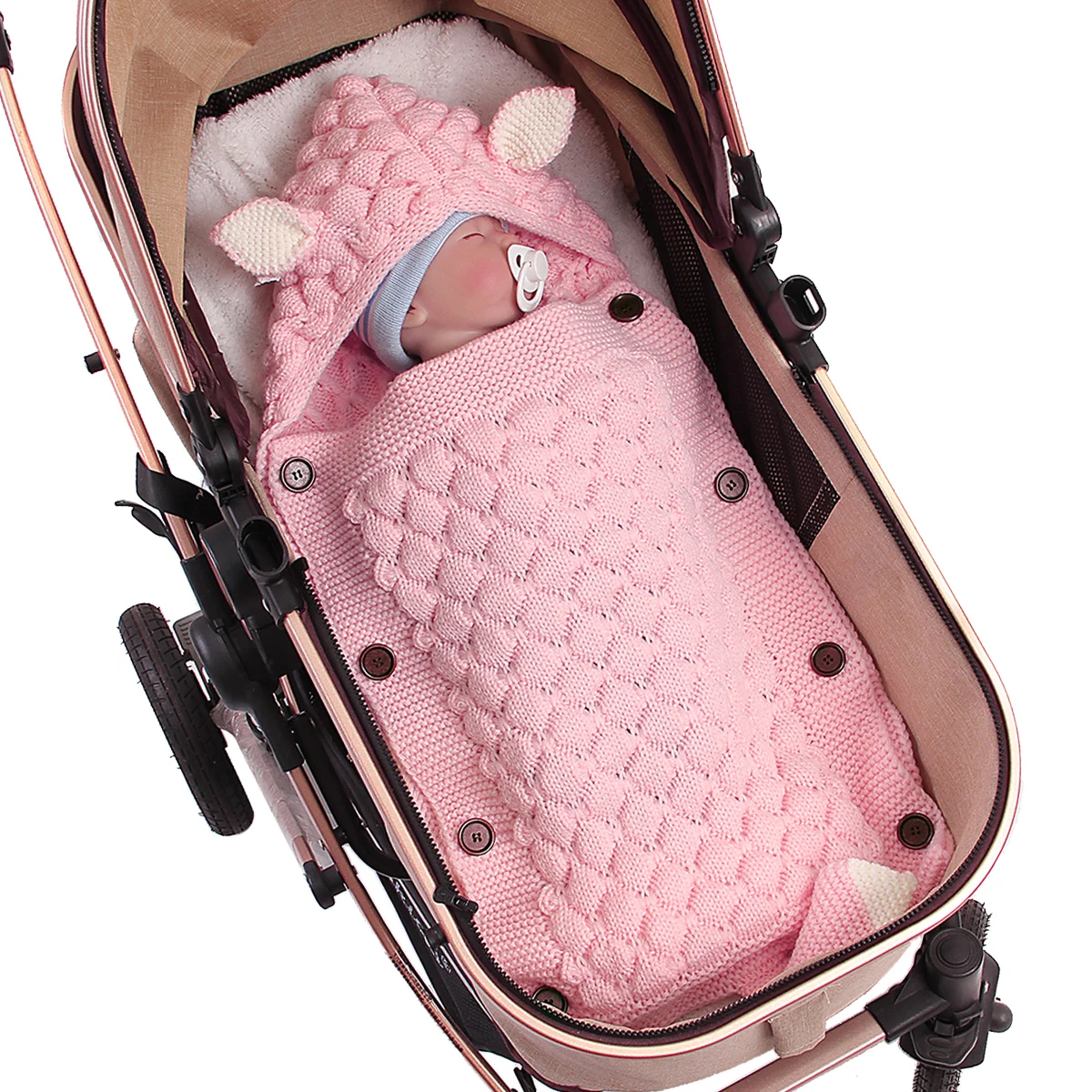 

New Newborn Baby Winter Warm Sleeping Bags Infant Button Knit Swaddle Wrap Swaddling Stroller Wrap Toddler Blanket Sleeping Bags