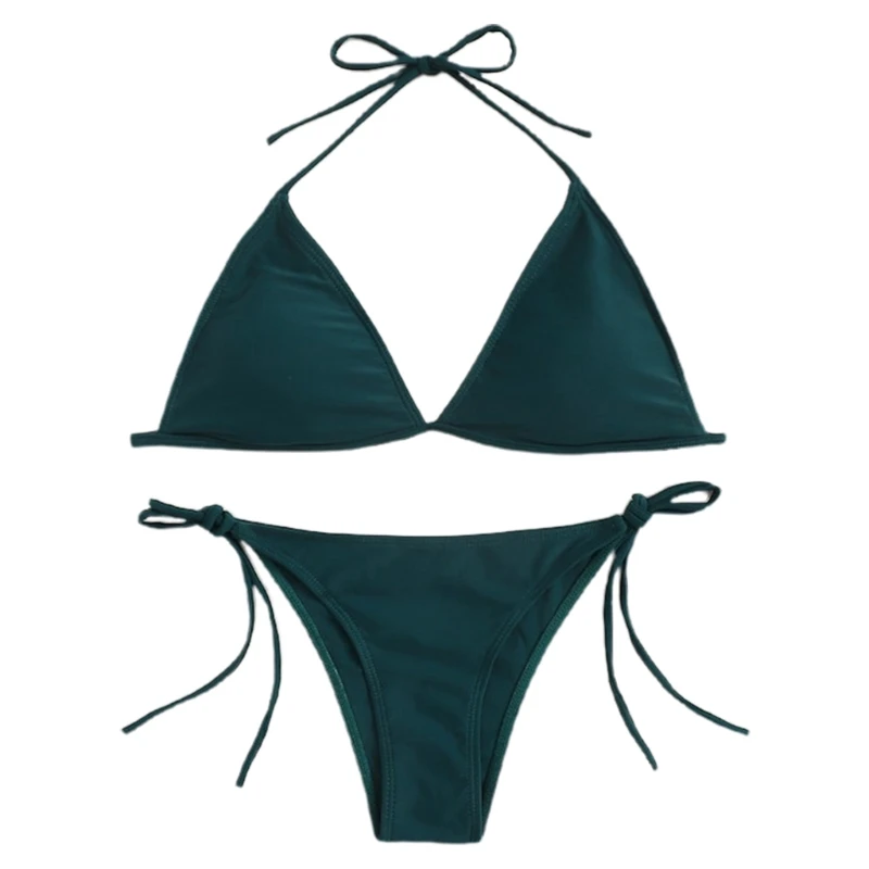 

Women Sexy 2pcs Brazilian Bikini Set Halter Triangle Swimsuit Solid Bathing Suit