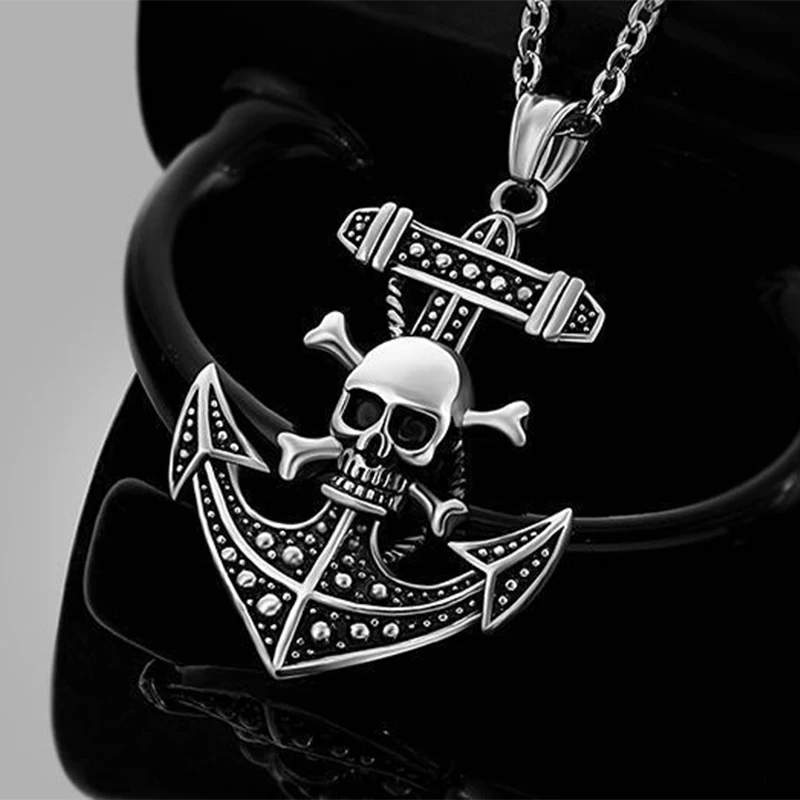 Ожерелье с подвеской в виде черепа якоря пирата | Украшения и аксессуары