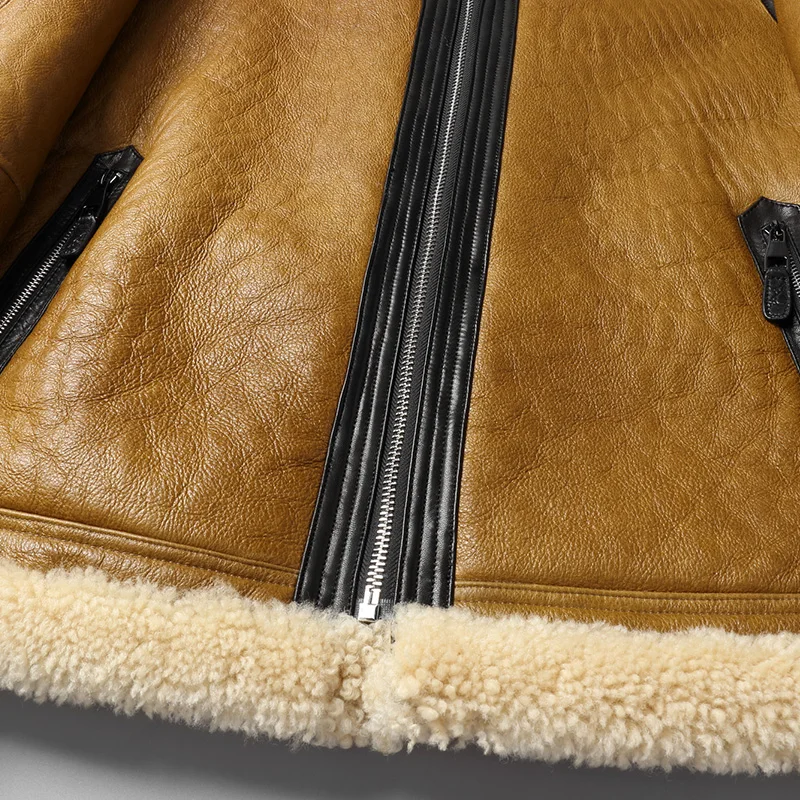 DK 2019 Новое Коричневое мужское пальто из настоящей овчины утолщенное коричневое