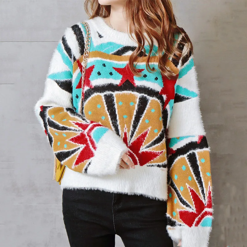Осенне-зимний норковый свитер 2019 высокий вязаный в стиле пэчворк пуловер женский