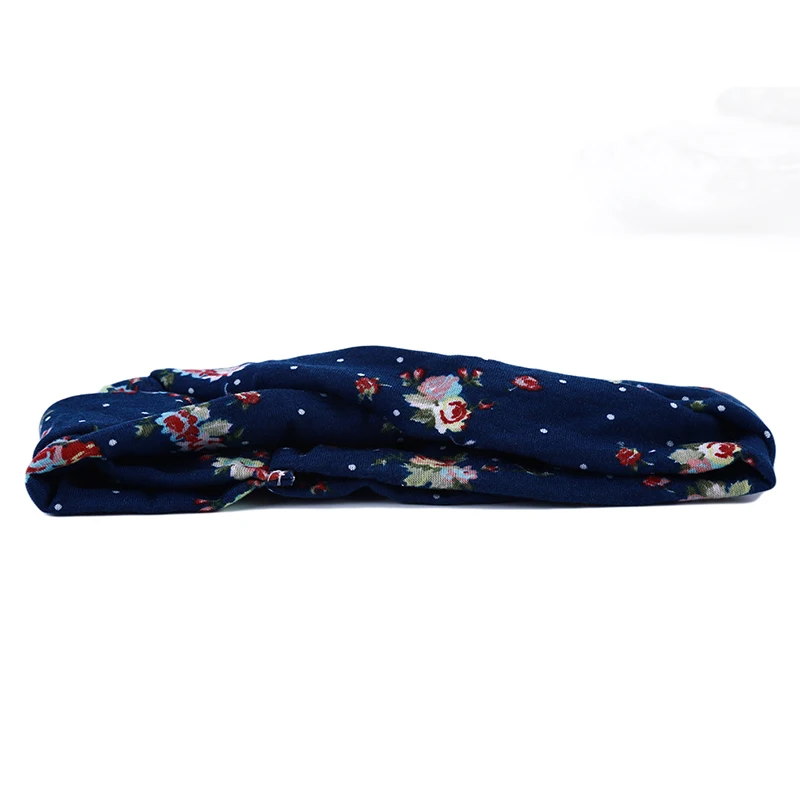 navy blue Летние ленты для волос в стиле бохо с цветочным принтом для девочек, ободки для волос в стиле ретро с перекрестным бантом, шифоновая Цветочная повязка для волос - Цвет: navy blue