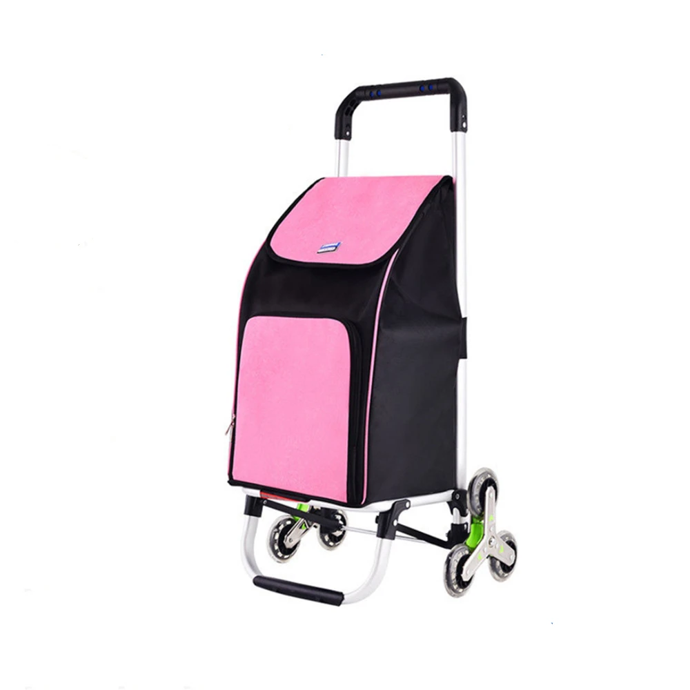 

LISM Foldable Shopping Cart on 6-Wheels Stair Climbing Shopping Dolly Grocery Trolley with Stainless Aluminum Frame