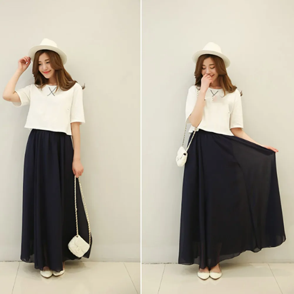 Модная женская пикантная Красивая эластичная однотонная шифоновая юбка с