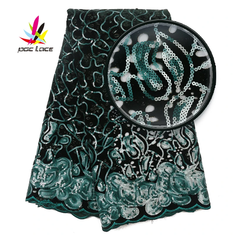 Изумрудно-Зеленая бархатная кружевная ткань африканская французская