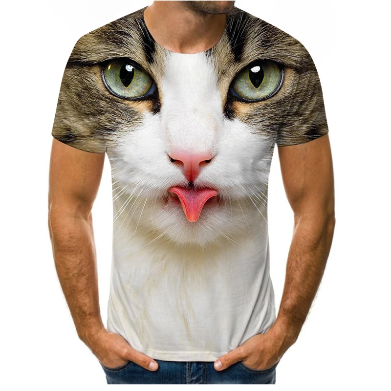 

2021 Pink tongue cute cats 3D Printe T-shirt Men Women Sport Cat short Sleeve Casual fashion oversized t-shirt