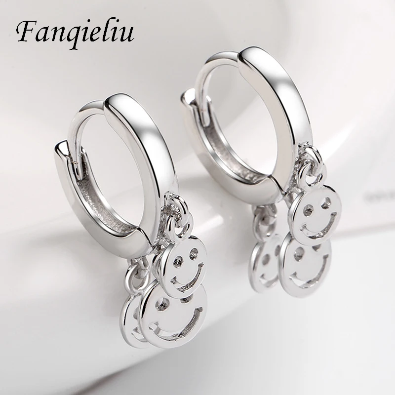 

Fanqieliu Creatived 3PCS Smile Face Charms Charming Hoops For Gilr Solid 925 Sterling Silver Hoop Earrings Women FQL21234