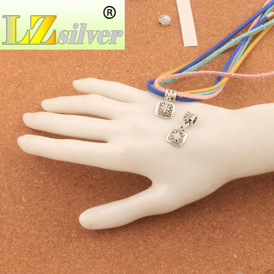 Heart Flower Cross Square Keepsake Big Hole Beads 11.9x25.9mm 100PCS Zinc Alloy Fit European Bracelets B393