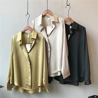 2021 summer autumn casual blouse women fashion long sleeves tops vintage femme v neck shirts elegant sexy silk blouse