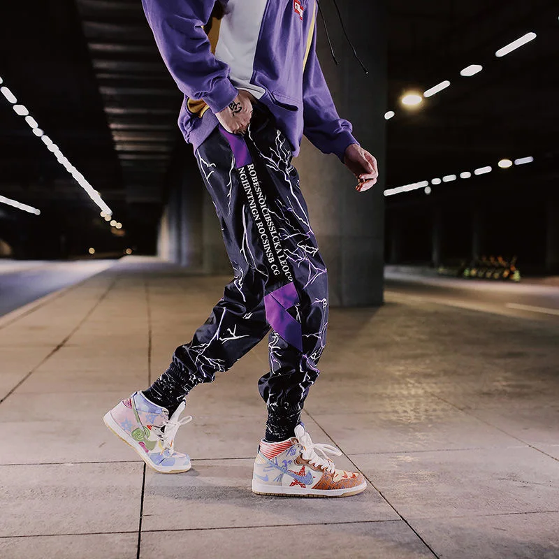 

Мужские тренировочные штаны с боковыми полосками, 2021, светоотражающие штаны-шаровары с ярлыком, Мужская Уличная одежда в стиле хип-хоп