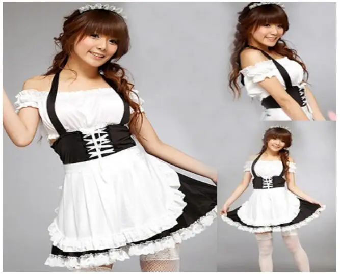 

2022 Women Sexy Lace Maid Servant Costume Set French Babydoll Dress Lingerie Black White Lolita Erotic Uniform Apron Cosplay