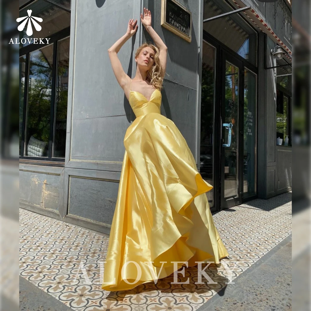 

Gold Satin Formal Dresses Spaghetti Straps Women's Evening Dress 2021 A-line Special Occasion Dresses Long Party Dress Night