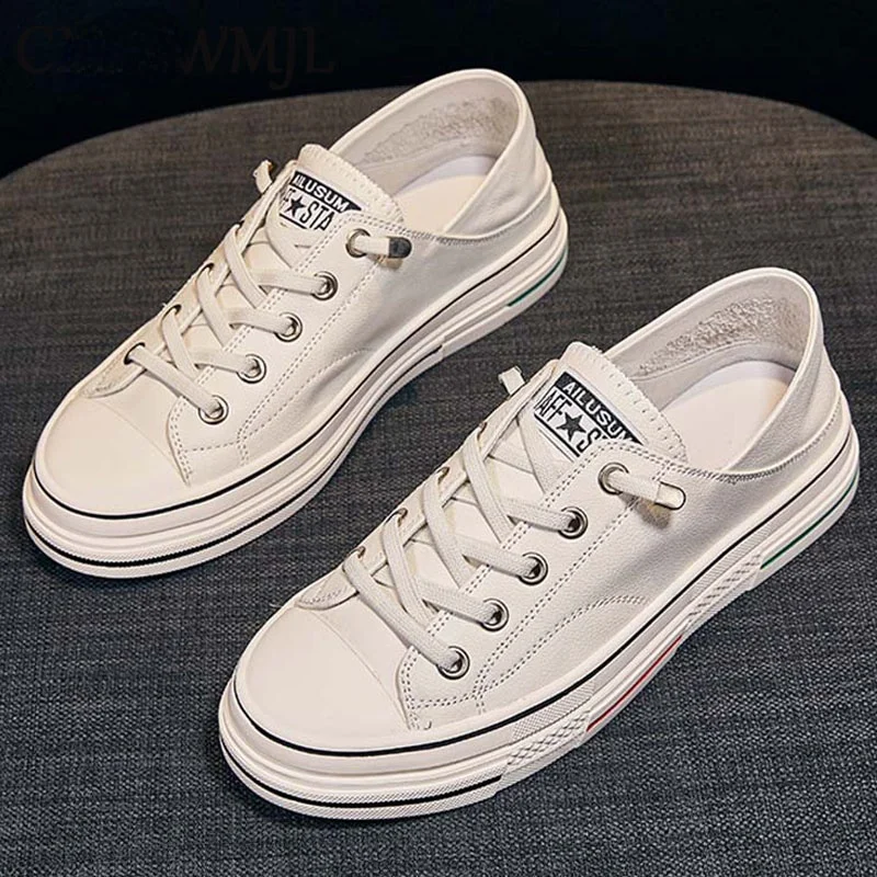 

Genuine Leather Women Little White Shoes Summer Flat Sneakers Ladies Vulcanized Shoes 2 Kinds Of Wear Casual Sneakers AA-10