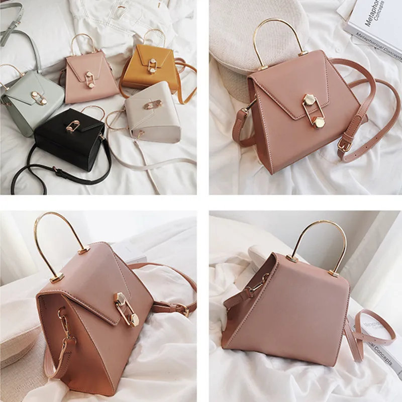 Модные однотонные маленькие сумки женские через плечо 2020 летние с металлической