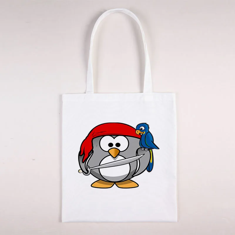 

Penguin New Portable Canvas Shopping Bag 2021 Antarctic Cartoon Reusable Large Capacity Light Luxury Fashion Customized Handbag