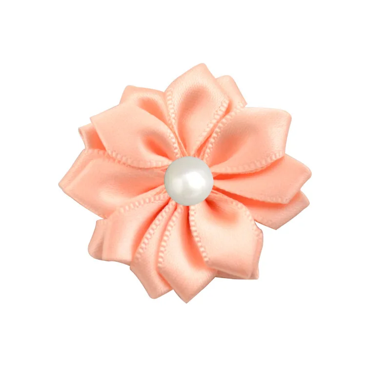 peach Nishine 1," 10 шт./лот 16 Petaled атлас с розочками лента цветы с жемчужной кнопкой используется для повязка на голову" сделай сам "заколки аксессуары для волос - Цвет: peach