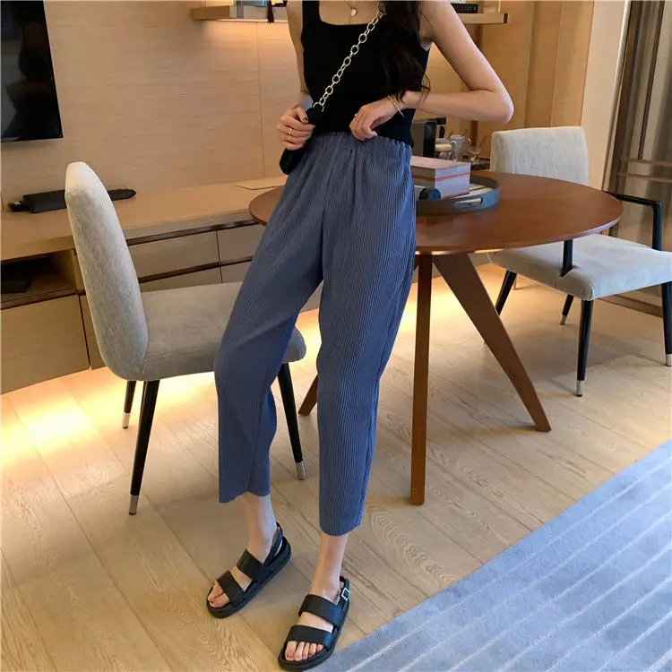 

Women 2021 Spring Summer New High Waist Wide-leg Pants Female Loose Casual Pants Ladies Fashion Solid Color Thin Trousers L137
