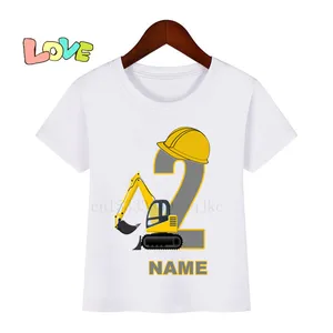 Imported Baby Kids Cartoon Excavator Birthday Number Name Print T Shirt Children Birthday T-shirts Boy&Girl F