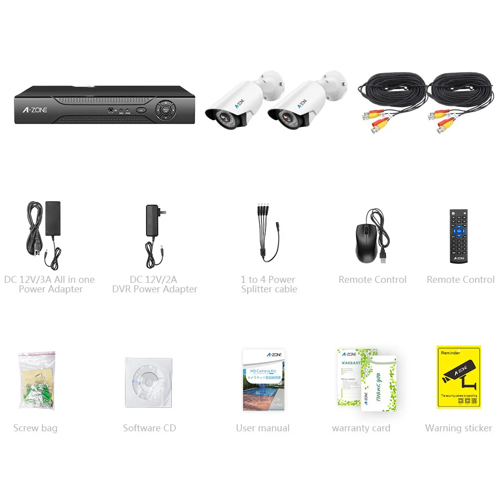 A-ZONE 4CH 2 шт AHD CCTV домашняя камера безопасности комплект 960P DVR ИК ночного видения