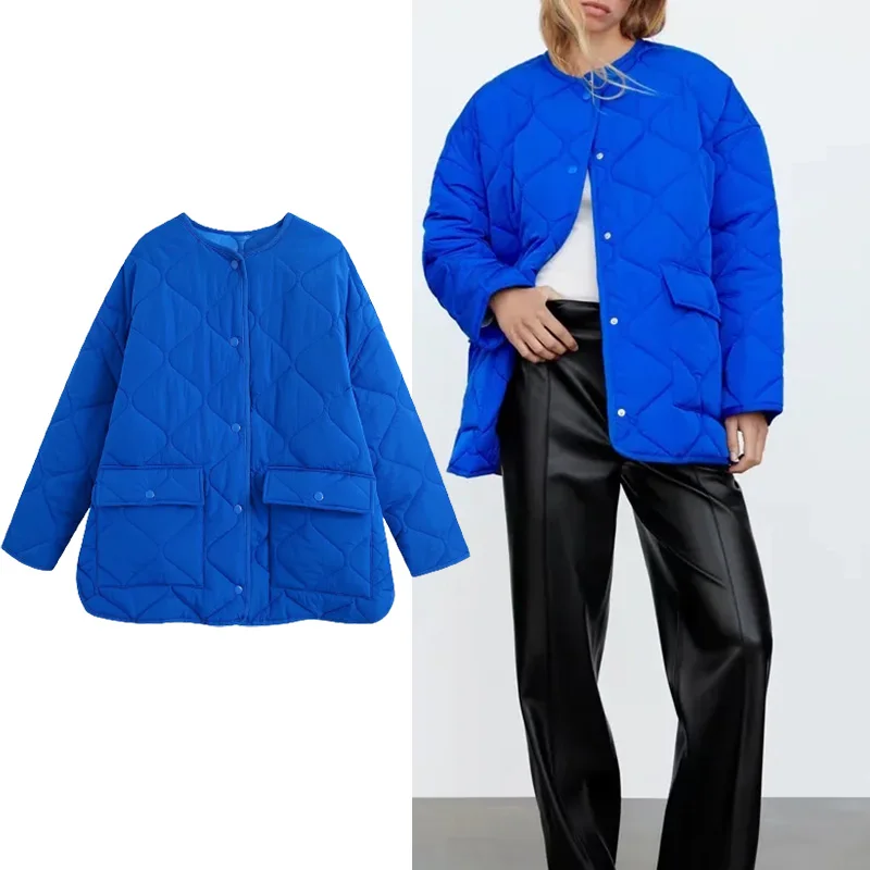 

Зимняя женская куртка TRAF Za 2021, новое свободное хлопковое пальто, модная плотная Повседневная однотонная куртка, парки