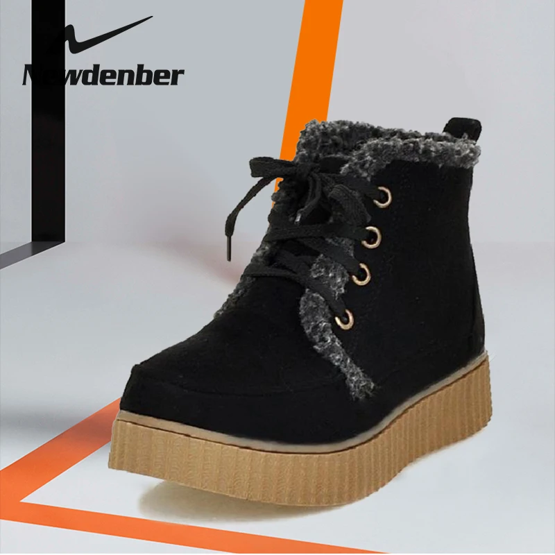 

Snow Boots Women Round Toe Lace-Up Platform Winter Ladies Ankle Length Shoes Warm Platform Shoes Flock Fur Suede Female Boots