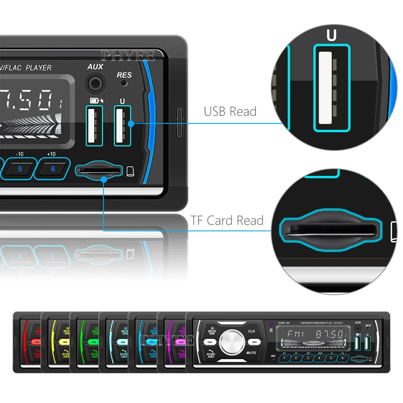 DAB Автомагнитола 1 Din Bluetooth Handsfree A2DP RDS FM AM TF USB 7 цветов освещение ISO стерео система MP3