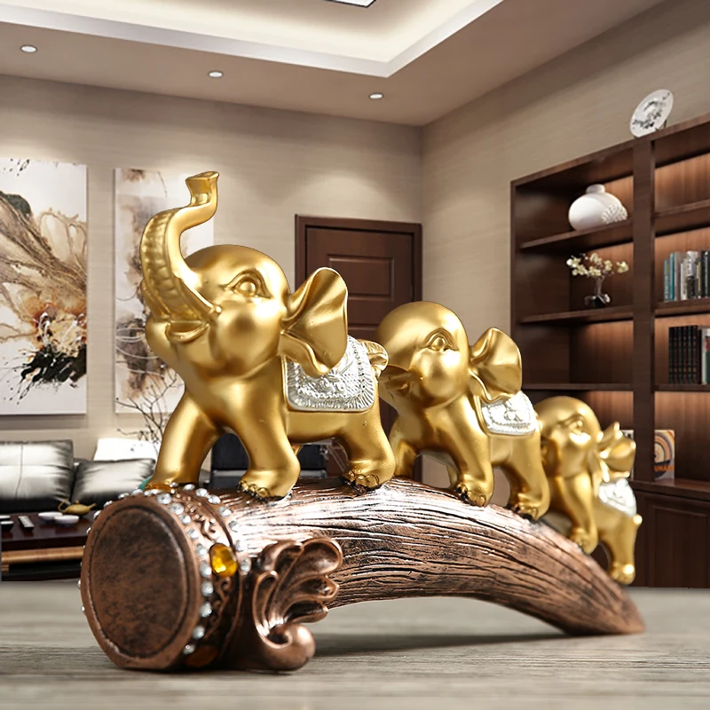 

Elephant Decorative Figurines Golden Office Modern Luck Luxury Figurines Creativity Resin Ozdoby Do Pokoju Desk Accessories DM50