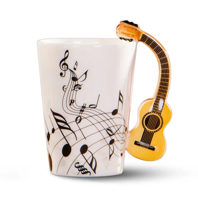 

Creative novelty guitar handle ceramic cup free spectrum coffee milk tea cup personality mug unique musical instrument gift cup
