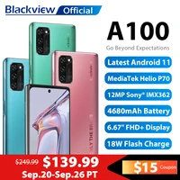 blackview a100 helio p70 android 11 smartphone 6gb128gb 6 67 4680mah cellphone nfc cellura 4g lte mobile phone 18w fast charge