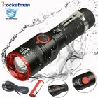 Водонепроницаемый USB Перезаряжаемый фонарик, светодиодный фонарик, масштабируемый фонарик 18650 с USB-кабелем для кемпинга z40