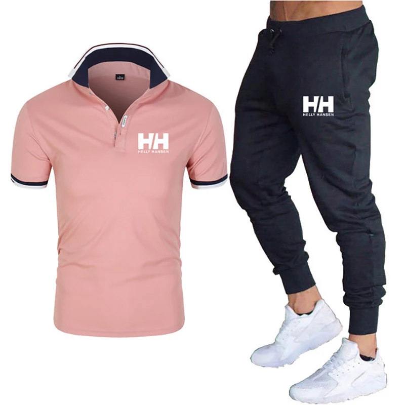 

Summer fashion men's polo shirt casual trousers sportswear stand-up collar polo shirt + thin pants sports shirt two-piece suit