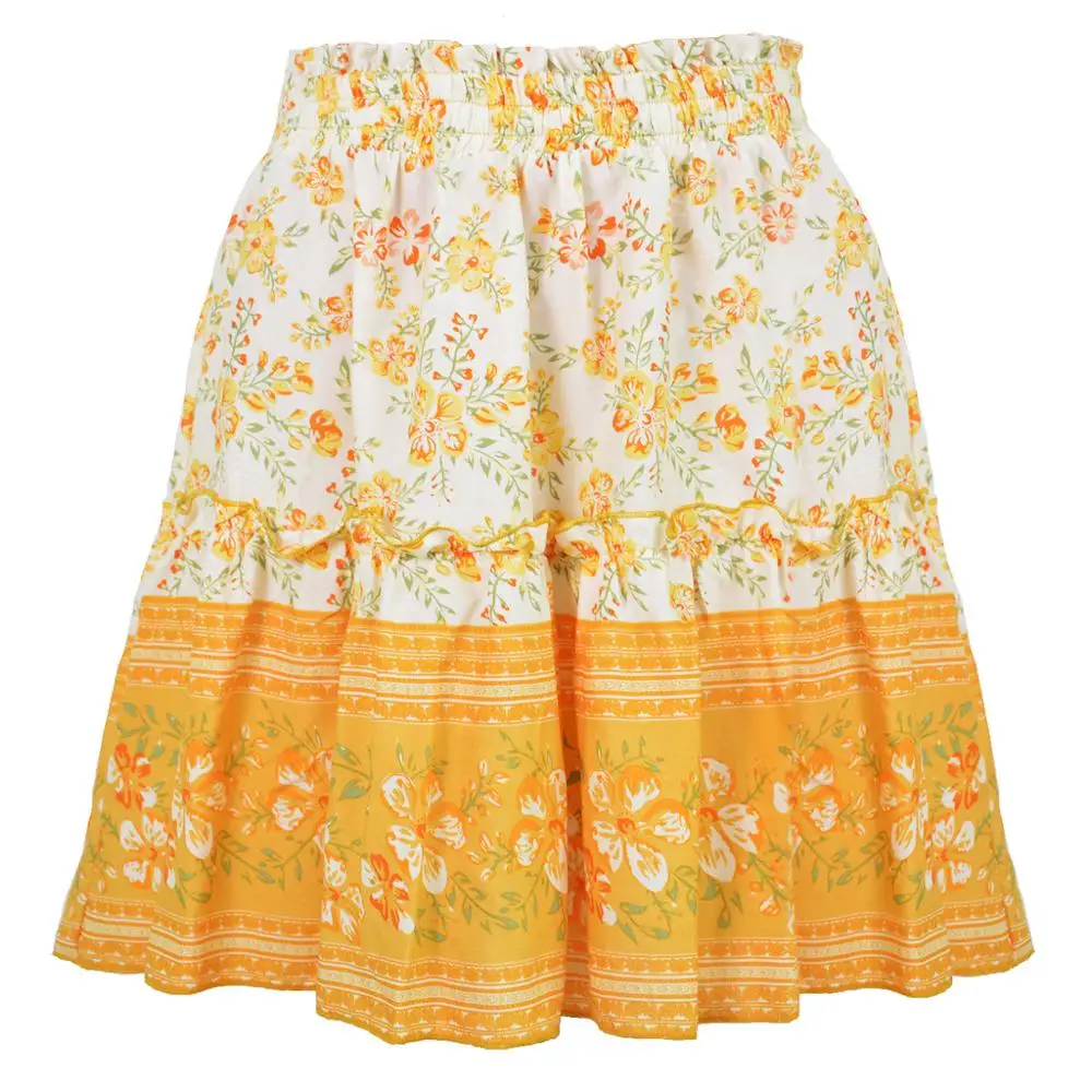 

Summer Casual Women Beach Boho Mini Skirt 2020 Womens A Line High Waist Floral Printed Bohemian Skirt Female Short Skirts Faldas