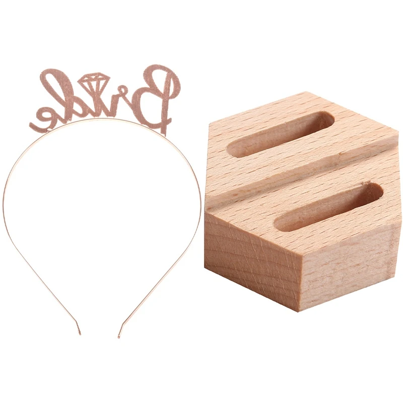 

1 Pcs Rose Gold Crowns Headband Hairbands Gifts & 1 Pcs Wood Ring Show Ring Box