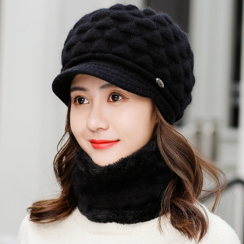 Зимние шапки для мужчин шарф вязанные кепки маска Warm капот Теплые Мешковатые