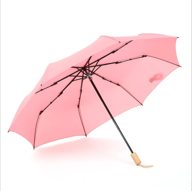 

Simple Chinese plain windproof solid wood handle retro men and women three-fold umbrella business umbrella customization