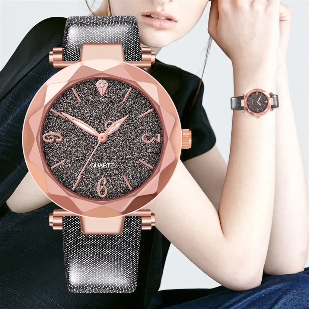 Топ стиль ремень кварцевые часы для женщин звездное небо роскошные кожаные