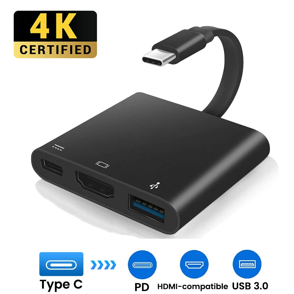 

4K Type c to HDMI-compatible USB3.0 PD 3in1 Docking Station For Macbook Pro USB C Hub Adapter For Samsung Huawei 100W PD Charger