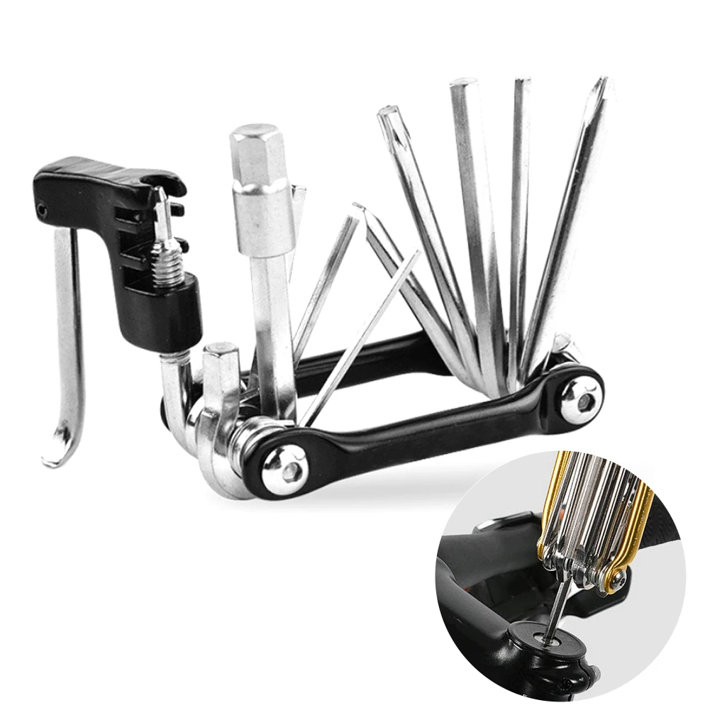 

Bicycle Bike Repair Tools Kit Wrench Screwdriver Chain Clamp Carbon 11 in 1 Steel Multifunction Tool(Black)