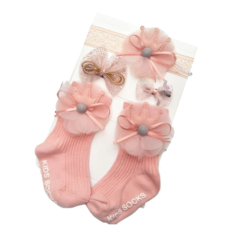 

MXLE 1Set Flower Lace Soft Cotton Socks+Headband+Hairpins Gift Box Headwear Hair Band
