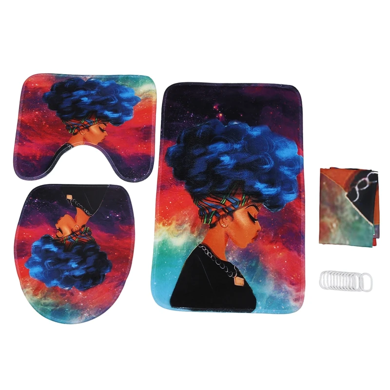 Набор из 4 предметов Африканский женский коврик для ванной комнаты набор штор