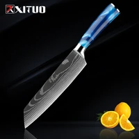 xituo 8 inch cleaver kiritsuke knife laser damascus japanese kitchen meat knife chef cooking gyuto knives blue resin handle