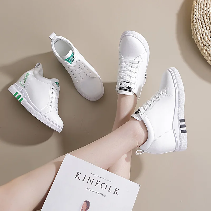 

Hidden Wedge Heel Sneakers Women Leather Casual Shoes Ladies High Top Sneakers Casual Design Leather Insole Dropshipping