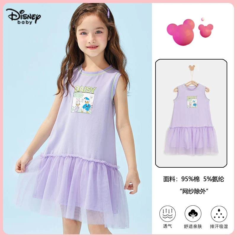 

Детское платье с коротким рукавом Disney, платье принцессы с мультяшным принтом для девочек, летнее платье из пряжи с юбкой