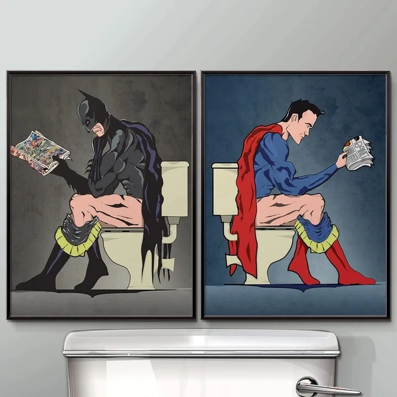 Живопись на холсте Marvel Spiderman Super Girl Captain America: постеры и печати настенных искусств для туалета в ванной комнате.