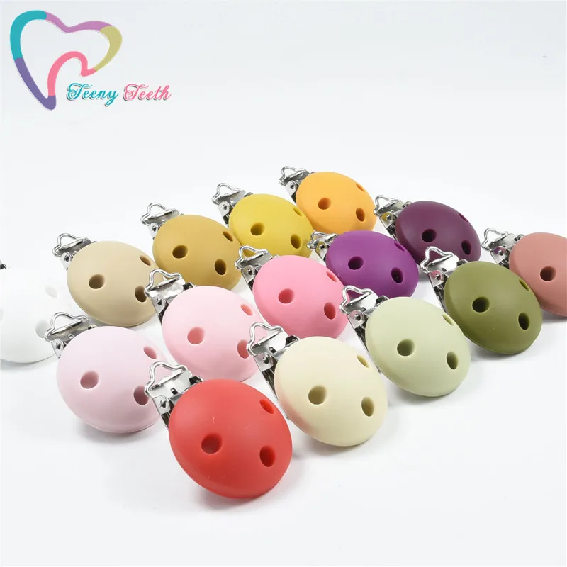 Clips redondos de silicona para chupete, cadena de dentici&oacute;n segura para chupete de beb&eacute;, accesorios de bricolaje, soporte antica&iacute;da, 5 uds., nuevos colores-0